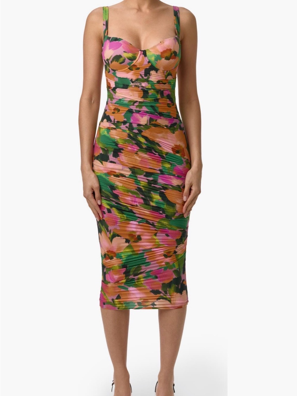 Naked WardrobeFloral Sleeveless Ruched Body-Con Dress
